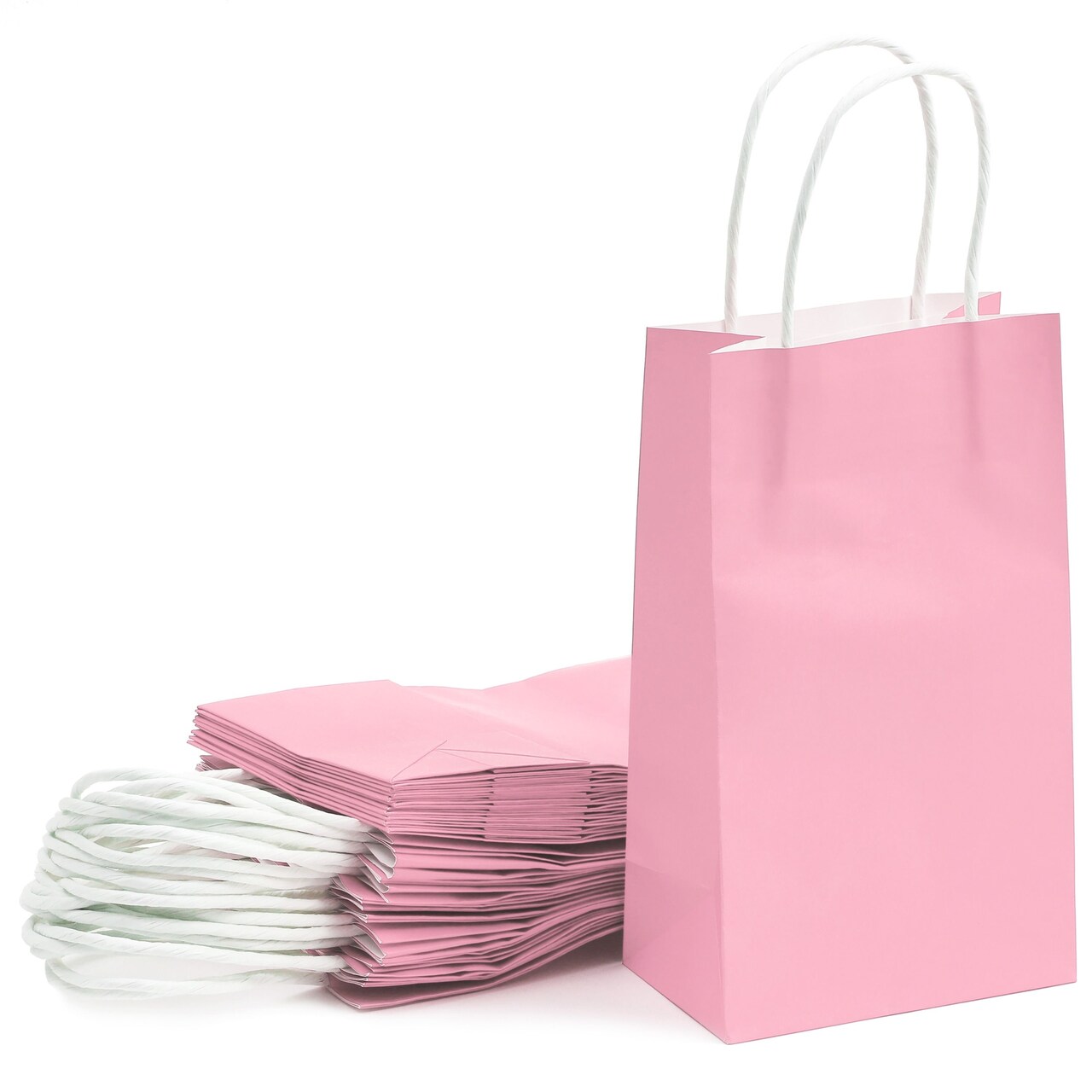 25 Pack Pink Gift Bags with Handles Small Paper Treat Bags for Birthday Wedding Retail 5.3x3.2x9 In